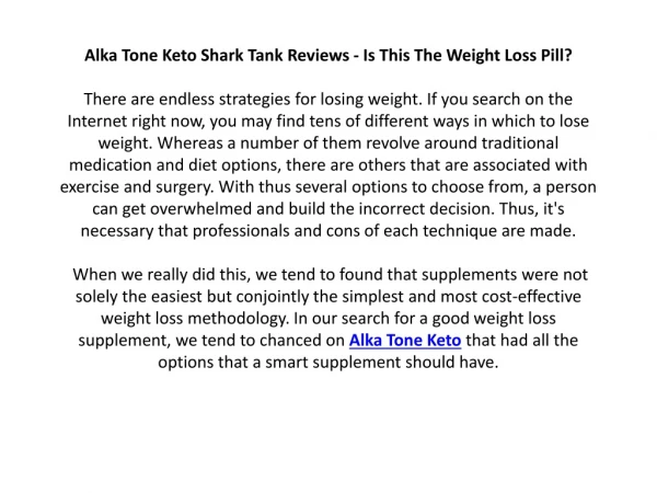 Alka Tone Keto Shark Tank Reviews - Weight Loss Pills, Read Benefits!