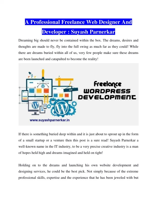 A Professional Freelance Web Designer And Developer : Suyash Parnerkar