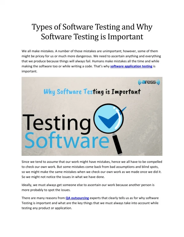 Types of Software Testing and Why Software Testing is Important