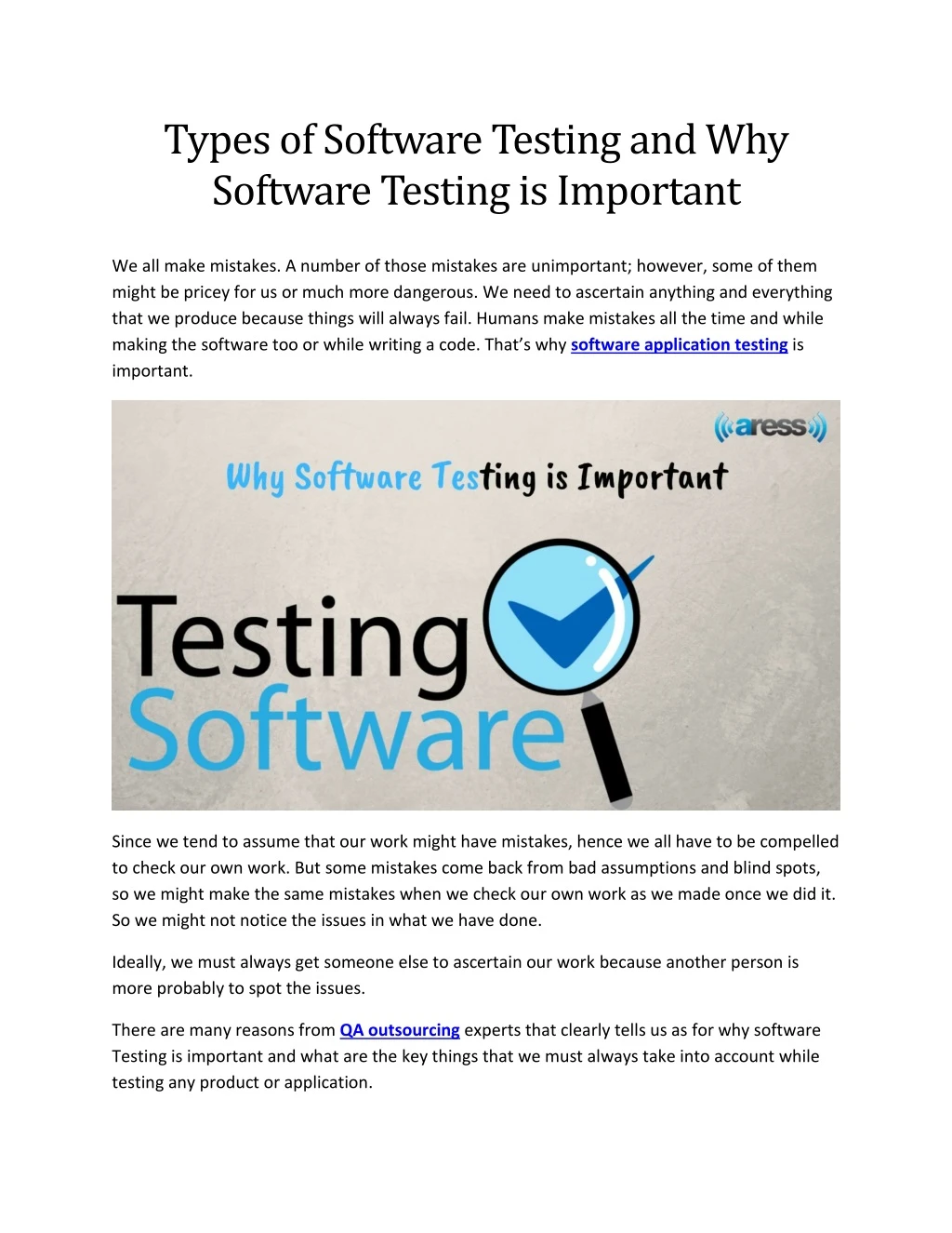 types of software testing and why software
