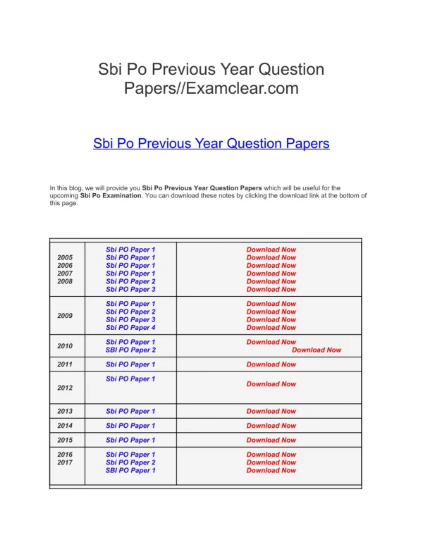 Sbi Po Previous Year Question Papers//Examclear.com