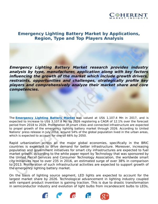 Emergency Lighting Battery Market by Applications, Region, Type and Top Players Analysis