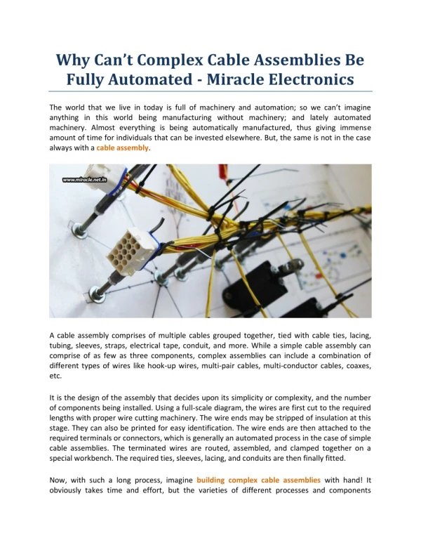 Why Can’t Complex Cable Assemblies Be Fully Automated - Miracle Electronics