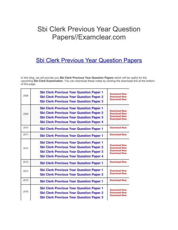 Sbi Clerk Previous Year Question Papers//Examclear.com