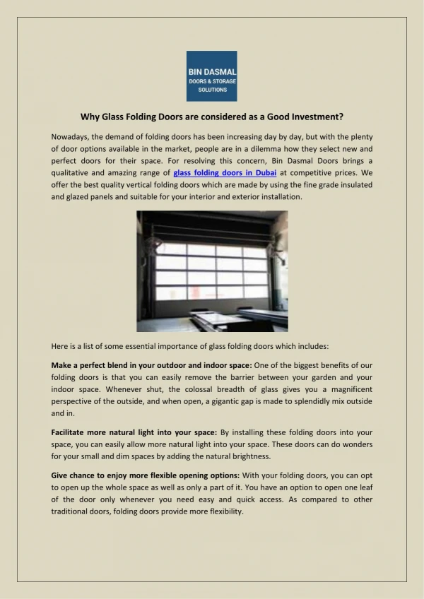 Why Glass Folding Doors are considered as a Good Investment?