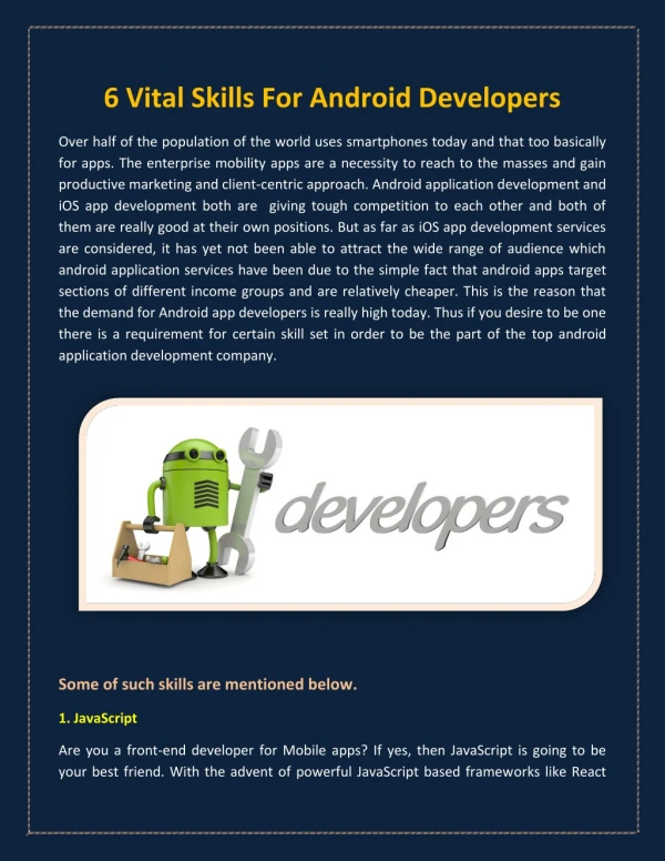 6 Vital Skills For Android Developers