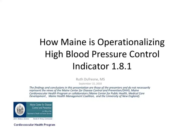 How Maine is Operationalizing High Blood Pressure Control Indicator 1.8.1