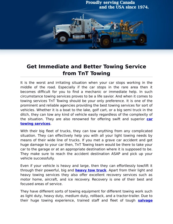 Get Immediate and Better Towing Service from TnT Towing