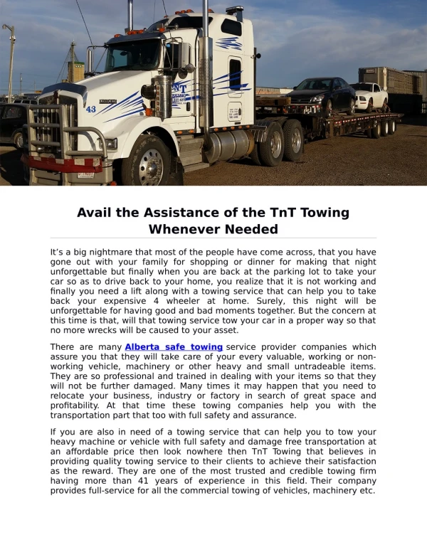Avail the Assistance of the TnT Towing Whenever Needed
