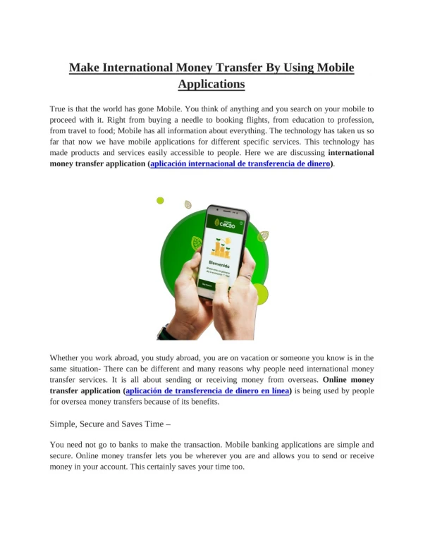 Make International Money Transfer By Using Mobile Applications