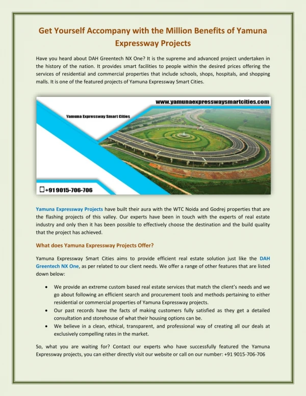 Get Yourself Accompany with the Million Benefits of Yamuna Expressway Projects