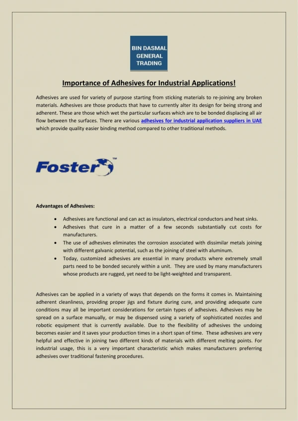 Importance of Adhesives for Industrial Applications!