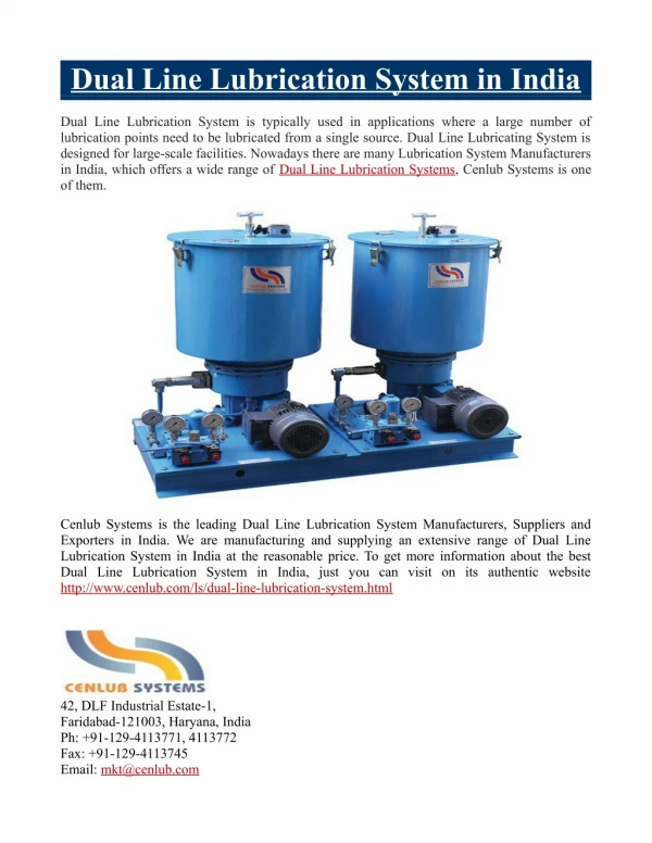 Dual Line Lubrication System in India