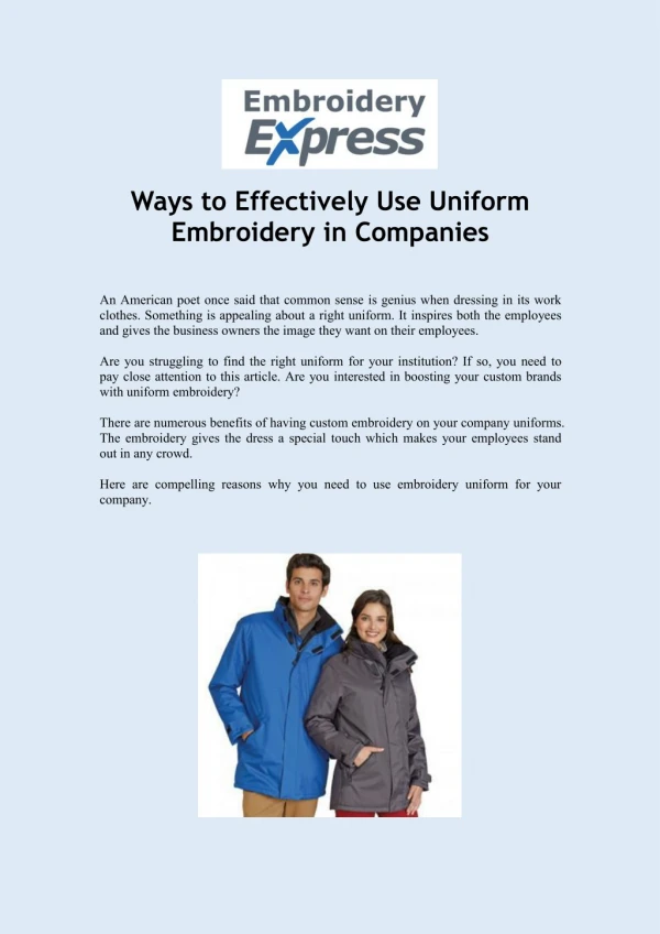 Ways to Effectively Use Uniform Embroidery in Companies