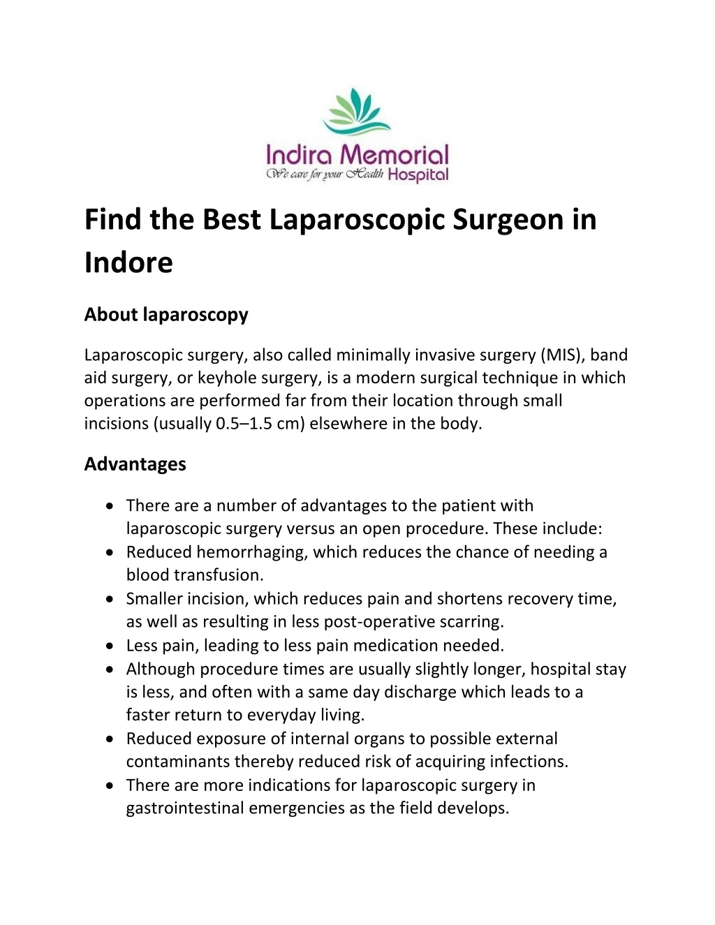 find the best laparoscopic surgeon in indore