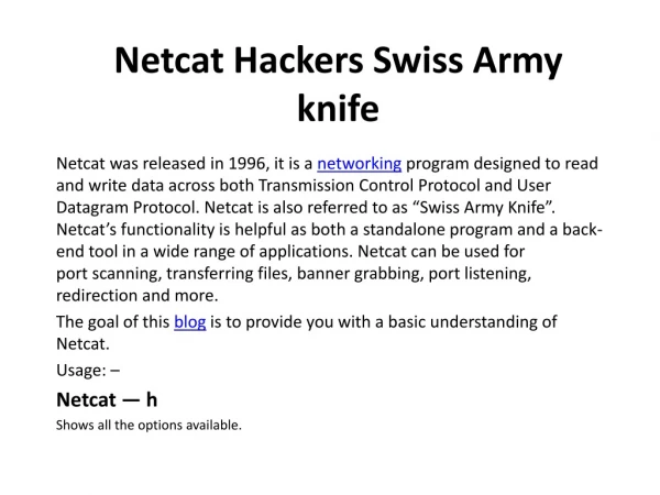 Netcat Hackers Swiss Army knife