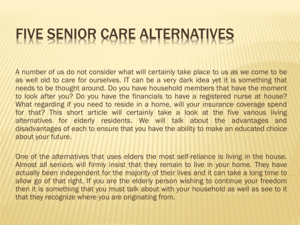 Five Senior Care Alternatives
