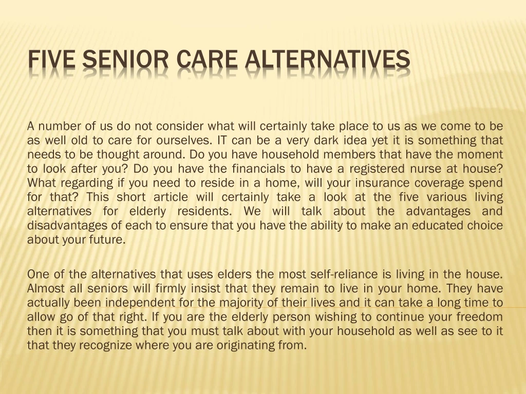 five senior care alternatives