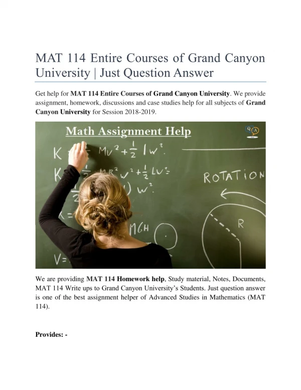 MAT 114 Entire Courses of Grand Canyon University | Just Question Answer