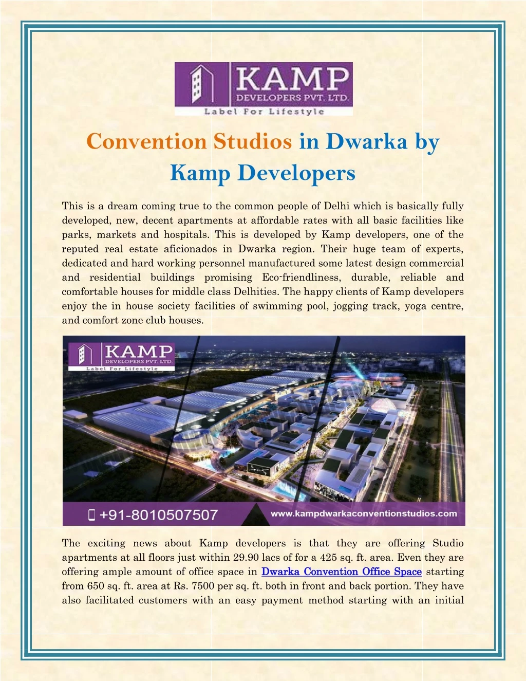 convention studios in dwarka by kamp developers