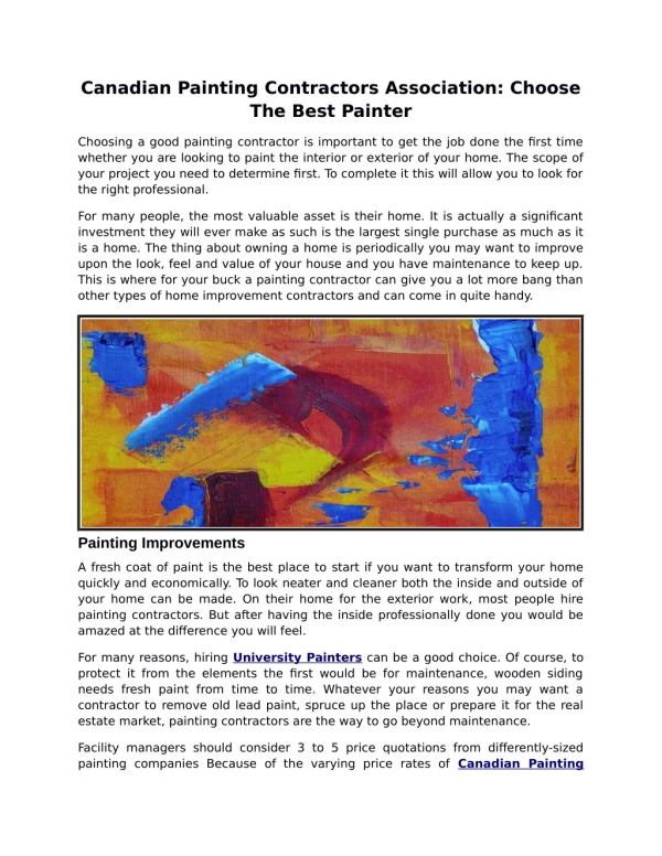 Canadian Painting Contractors Association: Choose The Best Painter