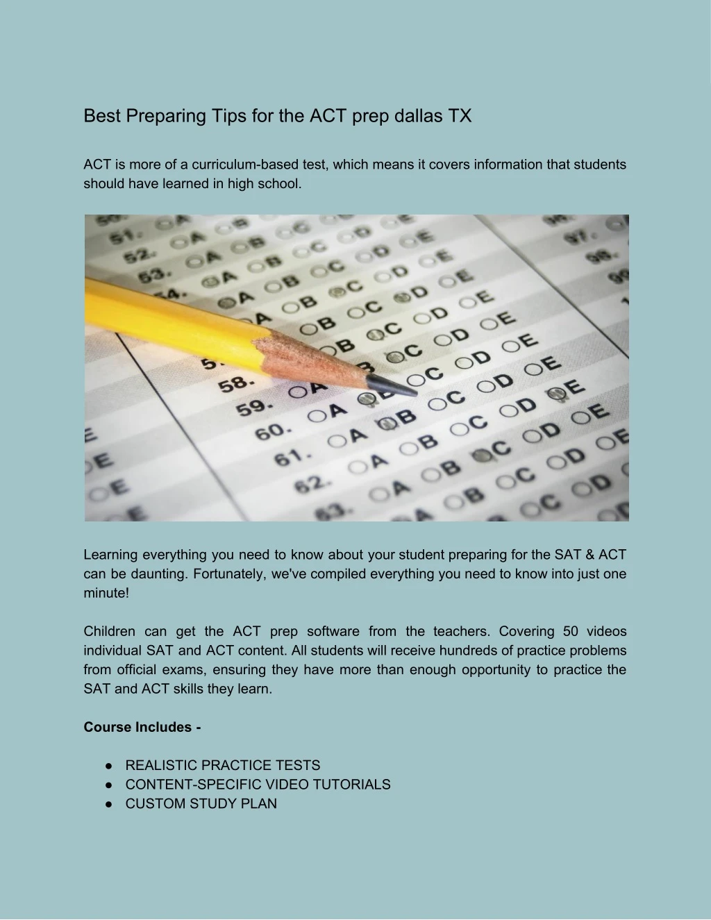 best preparing tips for the act prep dallas tx