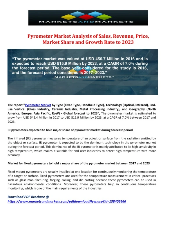 Pyrometer Market Analysis of Sales, Revenue, Price, Market Share and Growth Rate to 2023