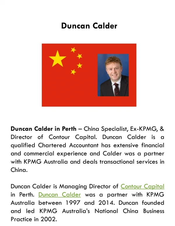 Duncan Calder China Specialist, Ex KPMG Perth