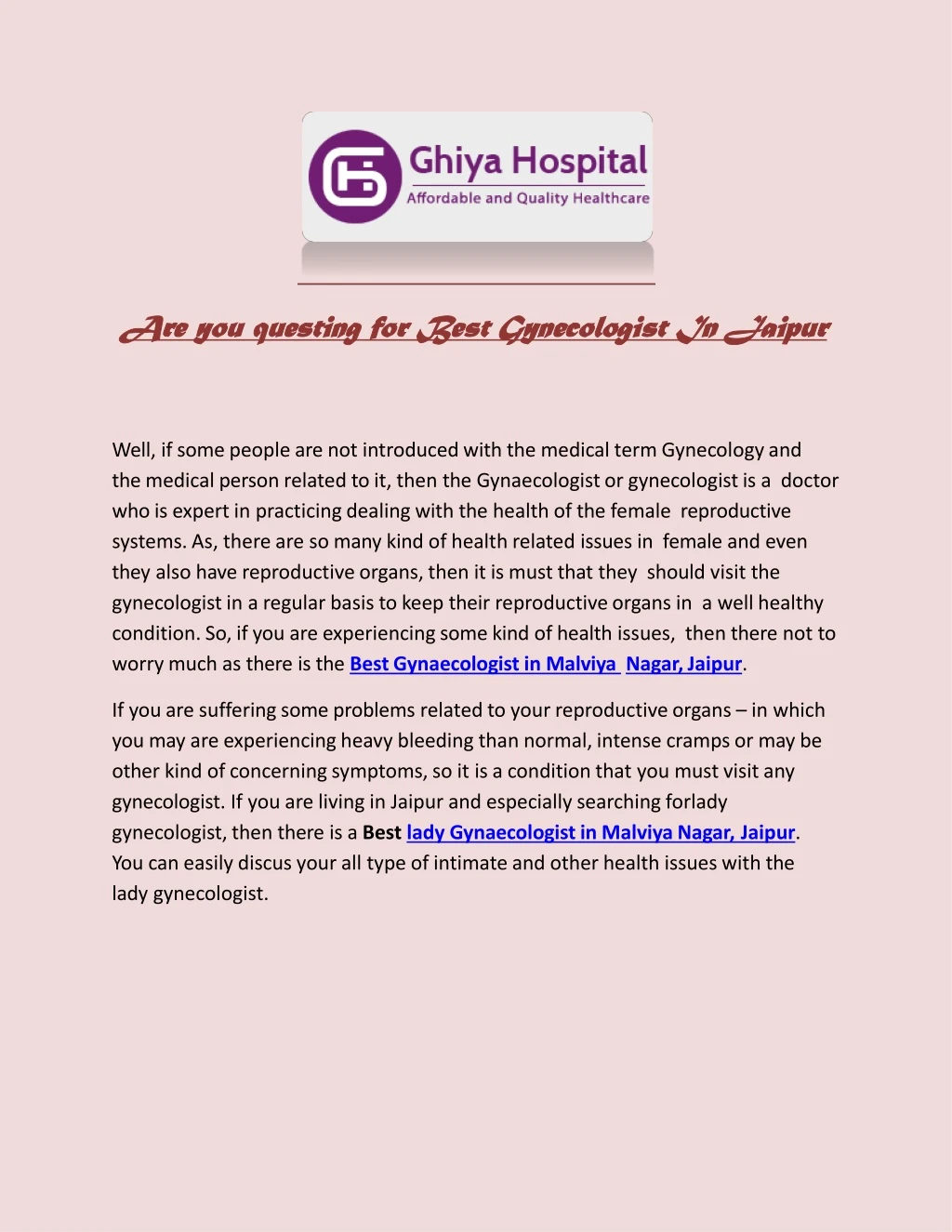 are you questing for best gynecologist in jaipur