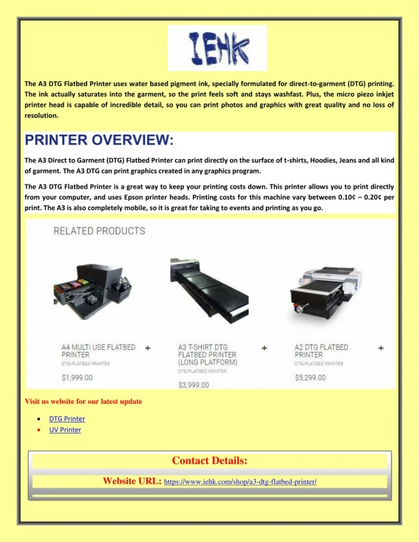 IEHK offering DTG Printer at best price