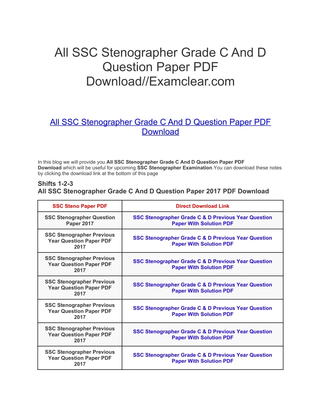all ssc stenographer grade c and d question paper