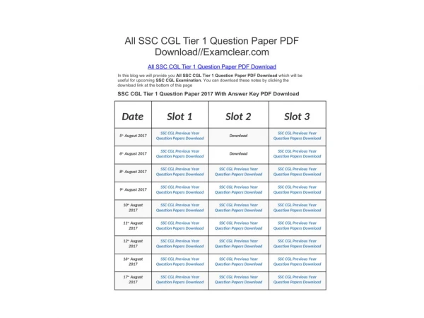 All SSC CGL Tier 1 Question Paper PDF Download//Examclear.com
