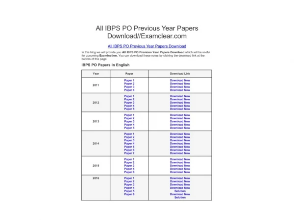 All IBPS PO Previous Year Papers Download//Examclear.com