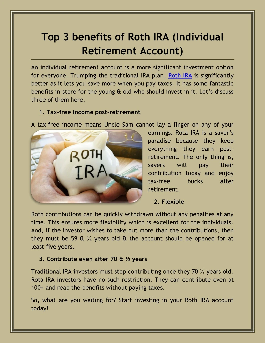 top 3 benefits of roth ira individual retirement