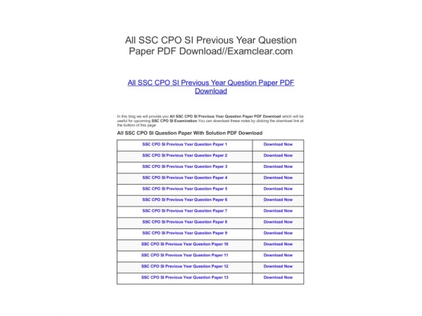 All SSC CPO SI Previous Year Question Paper PDF Download//Examclear.com