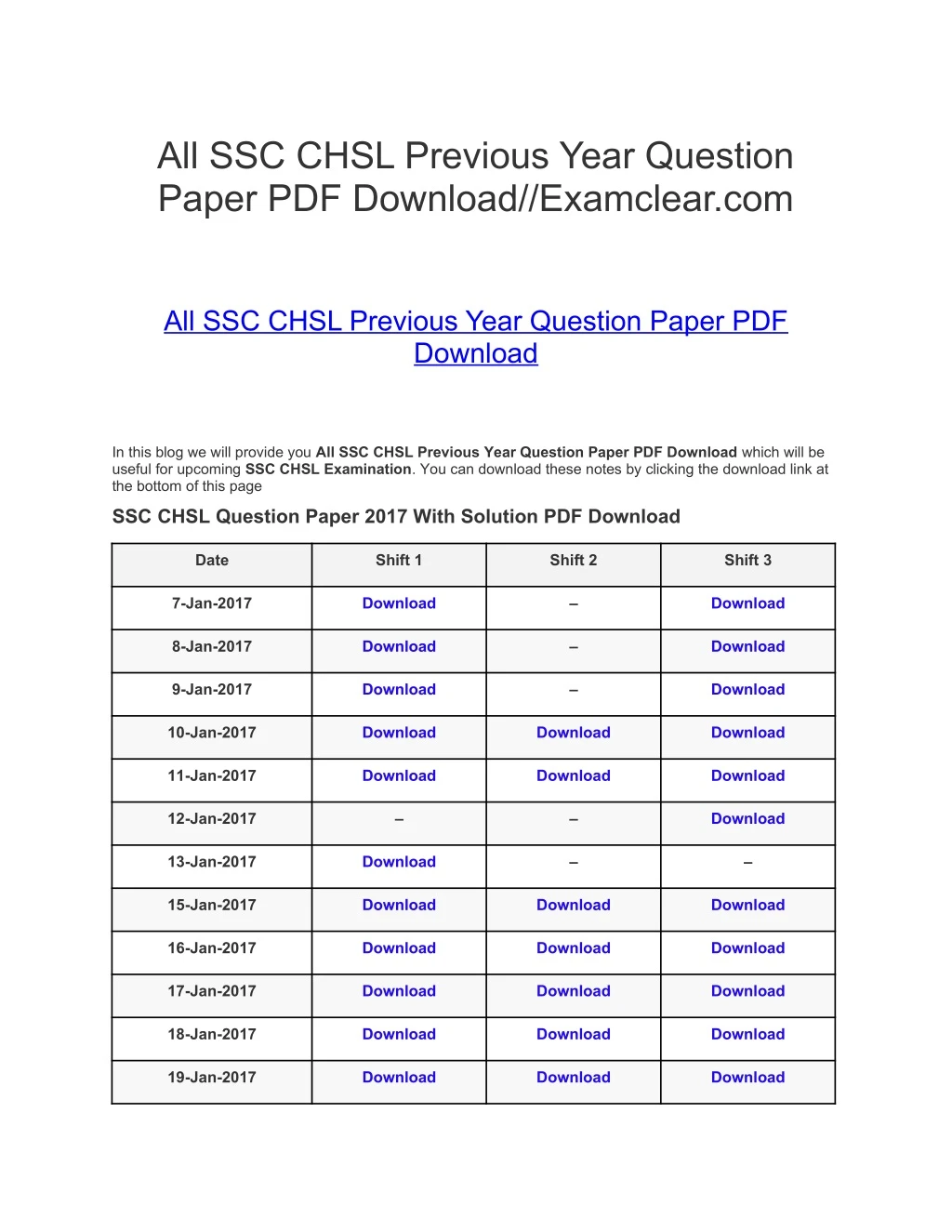 all ssc chsl previous year question paper