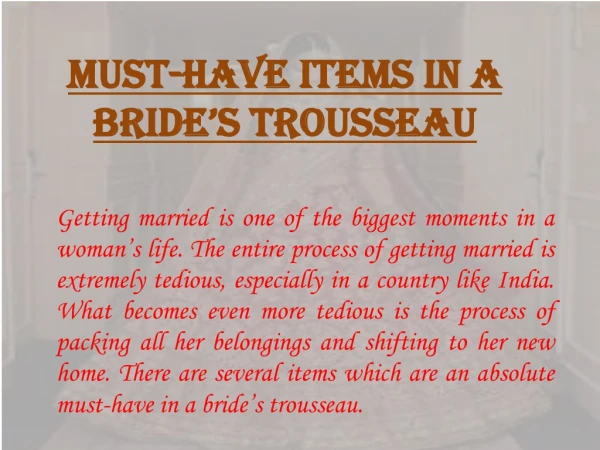 Must-have Items in a Bride's Trousseau