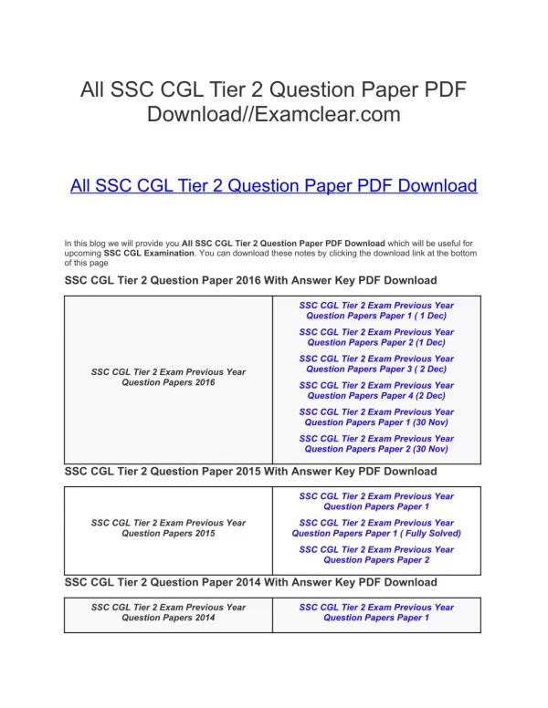 All SSC CGL Tier 2 Question Paper PDF Download//Examclear.com