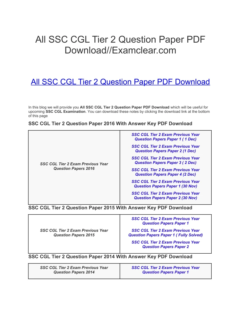 all ssc cgl tier 2 question paper pdf download