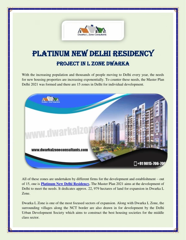 Platinum New Delhi Residency Project in L Zone Dwarka