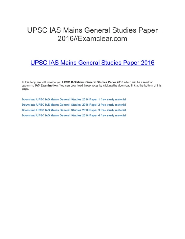 UPSC IAS Mains General Studies Paper 2016//Examclear.com