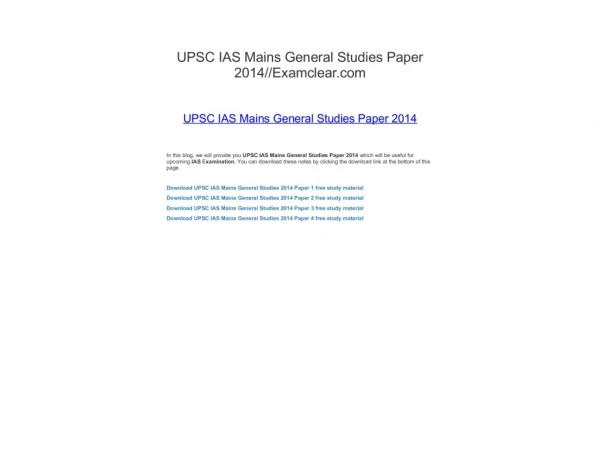 UPSC IAS Mains General Studies Paper 2014//Examclear.com