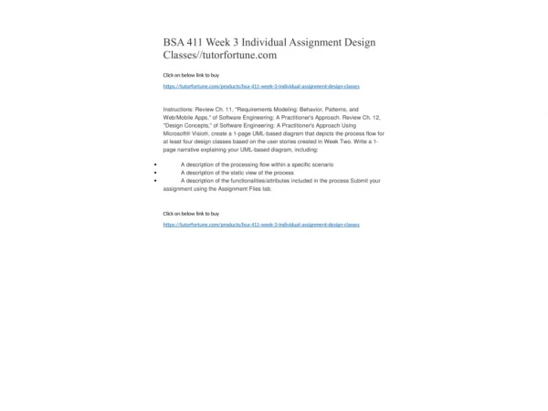 BSA 411 Week 3 Individual Assignment Design Classes//tutorfortune.com