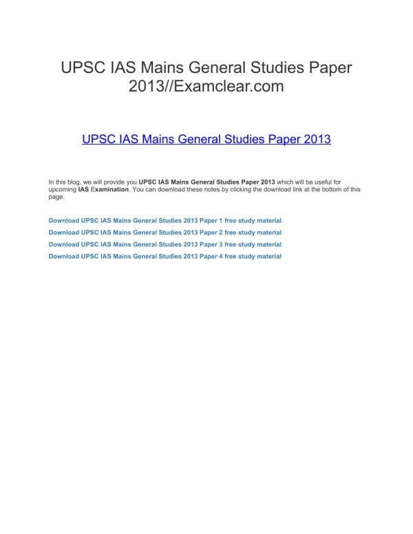 UPSC IAS Mains General Studies Paper 2013//Examclear.com