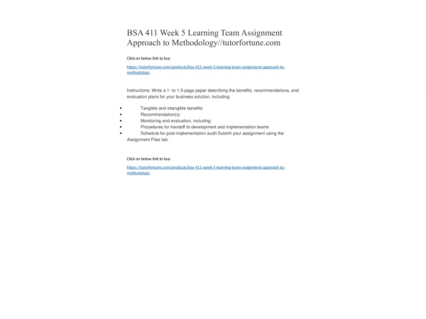 BSA 411 Week 5 Learning Team Assignment Approach to Methodology//tutorfortune.com