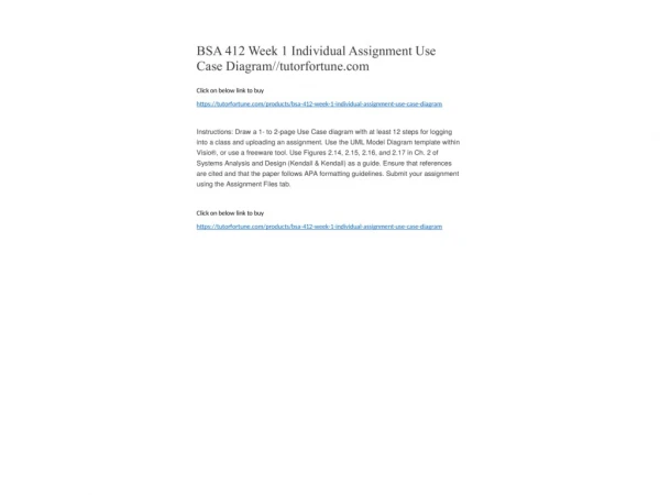 BSA 412 Week 1 Individual Assignment Use Case Diagram//tutorfortune.com