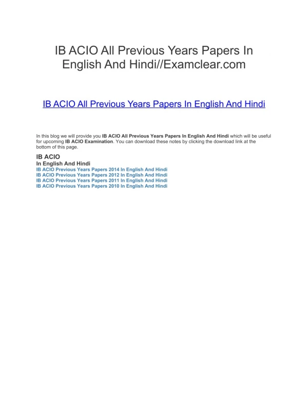 IB ACIO All Previous Years Papers In English And Hindi//Examclear.com