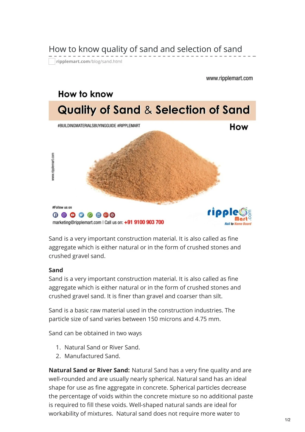 how to know quality of sand and selection of sand