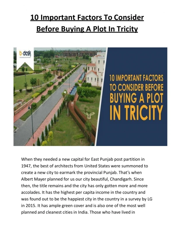 10 Important Factors To Consider Before Buying A Plot In Tricity