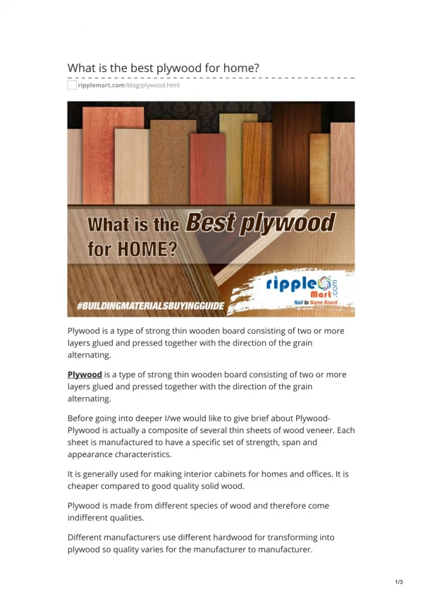 What is the best plywood for home?